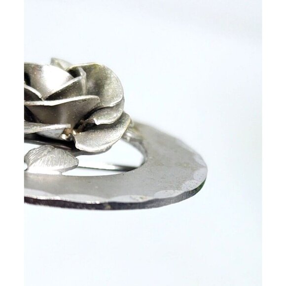 Rare Vintage Sterling Silver Floral Design Pin Flower Circle Brooch Lapel Pin - Picture 4 of 8